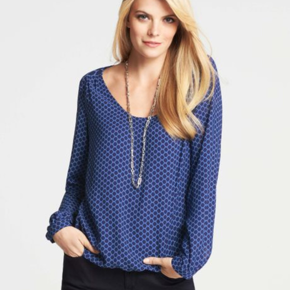 Ann Taylor Tops - Ann Taylor Blue Hexagon Print Blouse